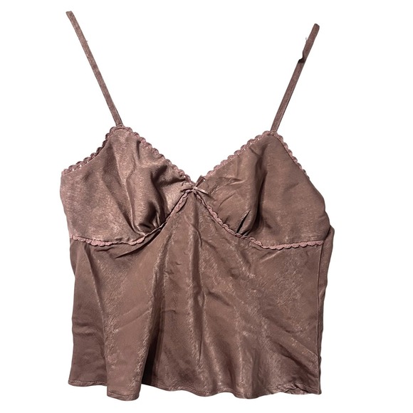 No Boundaries Tops - NWT Women Taupe Mauve Satin Whimsigoth Lace Trim Cami Tank Top Victoria's 12 14